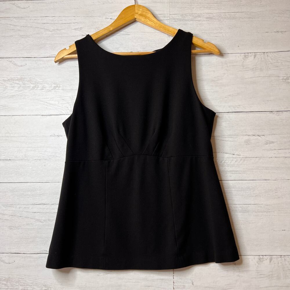 CAbi Blouse Womens Size 12 Black Uptown Ponte Knit Sleeveless Stretch Modern